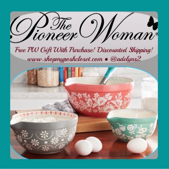 🌺 New Pioneer Woman Fancy Flourish 3-Piece Ceramic Mixing Bowl Set - Picture 3 of 6